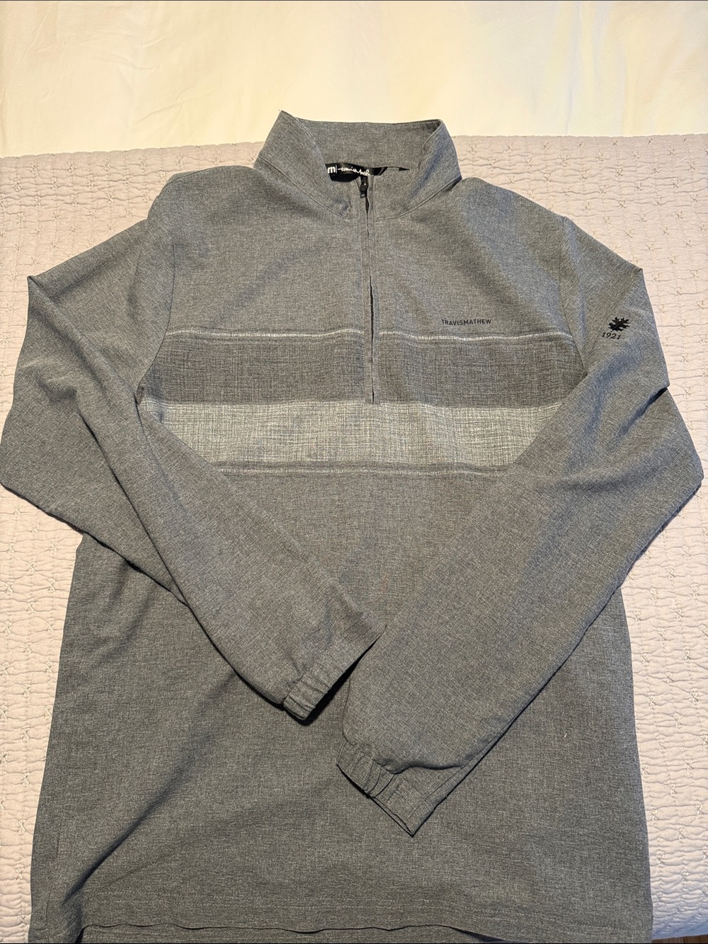 Travis Mathew Heather Gray Quarter-Zip Pullover with Stripes